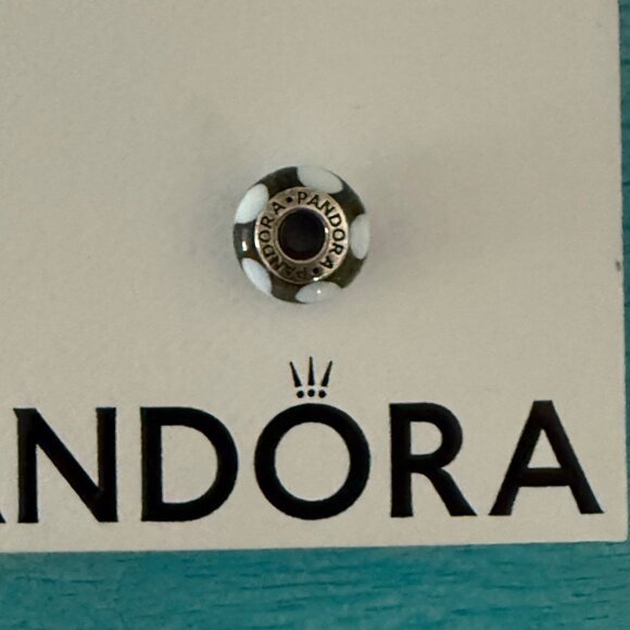 Retired Pandora Bracelet Charm - Blue & White Swirl Murano Glass Silver 925 - Picture 3 of 4